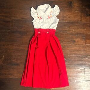 Girls SHEIN Two piece set Bright Red A-Line Skirt & White shirt Size 5T